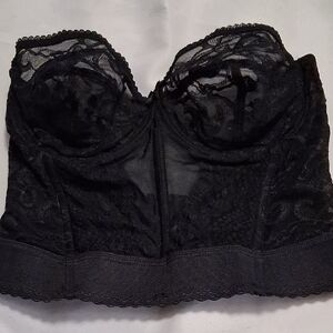 VTG Bustier By Goddess In Black With Lace Longline Bra Size 36DD